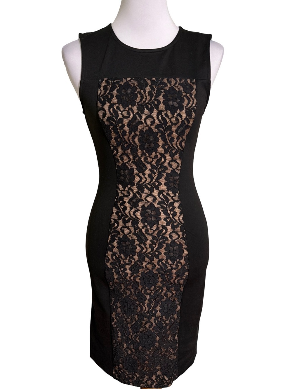 BCBGMaxAzria Black Nude Lace Dress Size XS